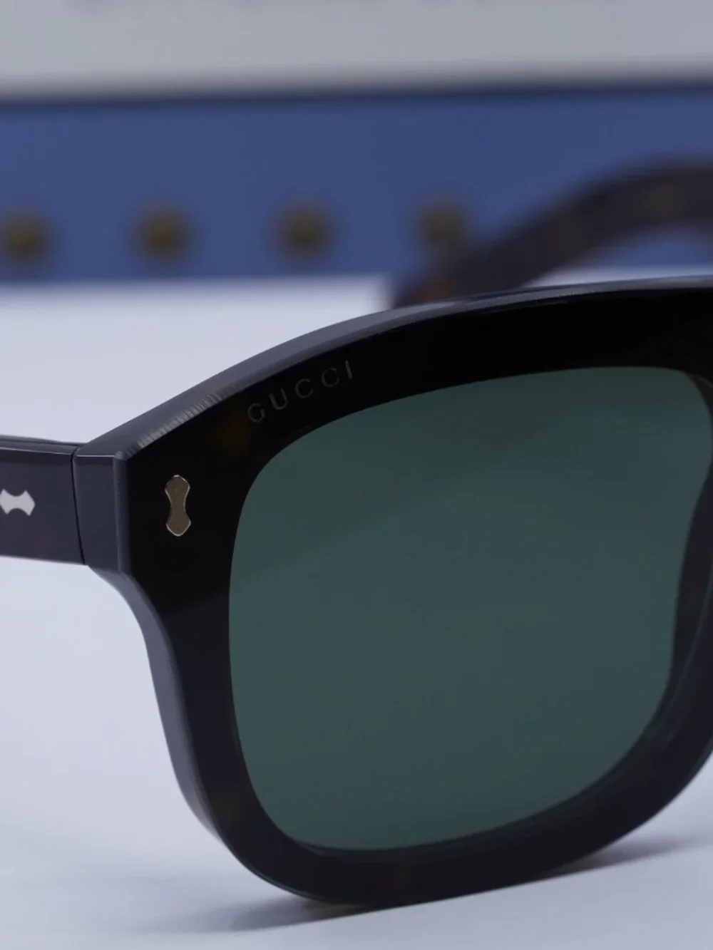 Gucci GG1712S 002 Square Sunglasses - Dark Havana\ Clear/Dark Green Clip-On